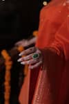 Buy_Safaa_Orange Moonga Silk Woven Paisley Philia V Neck Niaz Border Saree With Blouse_Online_at_Aza_Fashions