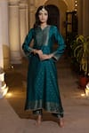 Buy_Safaa_Blue Moonga Silk Woven Florence Notched Ruzbeh Kurta Pant Set_Online_at_Aza_Fashions
