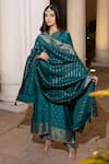 Safaa_Blue Moonga Silk Woven Florence Notched Ruzbeh Kurta Pant Set_at_Aza_Fashions