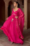 Sonal Pasrija_Fuchsia Georgette Embroidered Leaf Anarkali With Scallop Border Dupatta _Online_at_Aza_Fashions