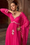 Buy_Sonal Pasrija_Fuchsia Georgette Embroidered Leaf Anarkali With Scallop Border Dupatta _Online_at_Aza_Fashions