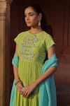 Sonal Pasrija Green Silk, Organza, Lurex Sequins, Beads Round Gathered Anarkali With Dupatta Online at Aza Fashions Sonal Pasrija_Green Silk, Organza, Lurex Sequins, Beads Round Gathered Anarkali With Dupatta _Online_at_Aza_Fashions