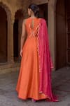 Shop Sonal Pasrija Orange Silk, Lurex Embroidery V-neck Anarkali With Dupatta at Aza Fashions Shop_Sonal Pasrija_Orange Silk, Lurex Embroidery V-neck Anarkali With Dupatta _at_Aza_Fashions