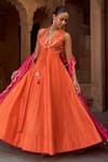 Sonal Pasrija Orange Silk, Lurex Embroidery V-neck Anarkali With Dupatta Online at Aza Fashions Sonal Pasrija_Orange Silk, Lurex Embroidery V-neck Anarkali With Dupatta _Online_at_Aza_Fashions