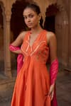 Buy Sonal Pasrija Orange Silk, Lurex Embroidery V-neck Anarkali With Dupatta Online at Aza Fashions Buy_Sonal Pasrija_Orange Silk, Lurex Embroidery V-neck Anarkali With Dupatta _Online_at_Aza_Fashions