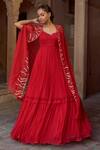 Sonal Pasrija Red Organza, Georgette Embroidery Anarkali With Cape Online at Aza Fashions Sonal Pasrija_Red Organza, Georgette Embroidery Anarkali With Cape _Online_at_Aza_Fashions