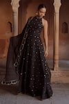 Sonal Pasrija_Black Silk Embellished Halter Neck Anarkali With Dupatta _Online_at_Aza_Fashions