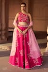 Buy_Sonal Pasrija_Fuchsia Silk Embroidered One-shoulder Floral Lehenga Set _at_Aza_Fashions