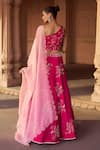 Shop_Sonal Pasrija_Fuchsia Silk Embroidered One-shoulder Floral Lehenga Set _at_Aza_Fashions