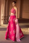 Sonal Pasrija_Fuchsia Silk Embroidered One-shoulder Floral Lehenga Set _Online_at_Aza_Fashions