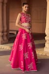 Buy_Sonal Pasrija_Fuchsia Silk Embroidered One-shoulder Floral Lehenga Set _Online_at_Aza_Fashions