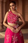 Shop_Sonal Pasrija_Fuchsia Silk Embroidered One-shoulder Floral Lehenga Set _Online_at_Aza_Fashions