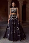 Buy_Sonal Pasrija_Black Silk, Organza Tassels, Embroidery Scoop Neck Dori Lehenga Set _at_Aza_Fashions