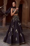 Sonal Pasrija_Black Silk, Organza Tassels, Embroidery Scoop Neck Dori Lehenga Set _Online_at_Aza_Fashions