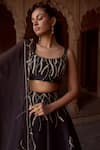 Buy_Sonal Pasrija_Black Silk, Organza Tassels, Embroidery Scoop Neck Dori Lehenga Set _Online_at_Aza_Fashions