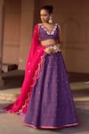 Sonal Pasrija Purple Silk, Organza Beads, Sequins, Embroidery V-neck And Lehenga Set Online at Aza Fashions Sonal Pasrija_Purple Silk, Organza Beads, Sequins, Embroidery V-neck And Lehenga Set _Online_at_Aza_Fashions