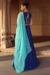 Shop_Sonal Pasrija_Blue Silk, Organza, Georgette Sequins, Beads V-neck Frill Tiered Lehenga Set _at_Aza_Fashions