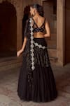 Shop_Sonal Pasrija_Black Silk, Organza, Georgette Embroidery V-neck Cutwork Gathered Lehenga Set _at_Aza_Fashions