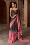 Buy_Sonal Pasrija_Black Silk Embroidered Sweetheart Ombre Pre-draped Saree With Blouse_at_Aza_Fashions
