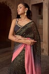 Buy_Sonal Pasrija_Black Silk Embroidered Sweetheart Ombre Pre-draped Saree With Blouse_Online_at_Aza_Fashions