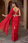 Shop_Sonal Pasrija_Red Silk Embroidered Scoop Solid Pre-draped Saree With Blouse _at_Aza_Fashions