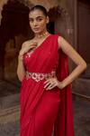 Buy_Sonal Pasrija_Red Silk Embroidered Scoop Solid Pre-draped Saree With Blouse _Online_at_Aza_Fashions