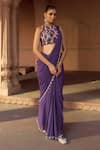 Sonal Pasrija Purple Persian Art Embroidered Blouse With Scallop Border Pre-draped Saree Online at Aza Fashions Sonal Pasrija_Purple Persian Art Embroidered Blouse With Scallop Border Pre-draped Saree _Online_at_Aza_Fashions