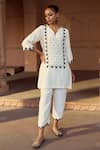 Buy_Sonal Pasrija_Off White Silk Lining Shantoon Embroidery Cut Dana V Plumeria Kurta With Pant _at_Aza_Fashions