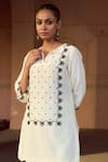 Buy_Sonal Pasrija_Off White Silk Lining Shantoon Embroidery Cut Dana V Plumeria Kurta With Pant _Online_at_Aza_Fashions