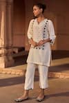 Shop_Sonal Pasrija_Off White Silk Lining Shantoon Embroidery Cut Dana V Plumeria Kurta With Pant _Online_at_Aza_Fashions