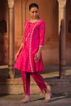 Sonal Pasrija_Pink Chanderi Scallop Fleur Embellished Kalidaar Short Kurta With Tulip Pant _Online_at_Aza_Fashions