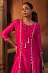 Buy_Sonal Pasrija_Pink Chanderi Scallop Fleur Embellished Kalidaar Short Kurta With Tulip Pant _Online_at_Aza_Fashions