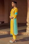 Sonal Pasrija_Yellow Silk Embroidery Beads Buttercup Bloom Embellished Yoke Kurta Pant Set _Online_at_Aza_Fashions