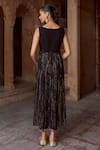 Shop_Sonal Pasrija_Black Silk Embroidery Beads V Neck Acanthus Bloom High Side Slit Kurta Pant Set _at_Aza_Fashions