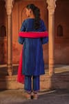 Shop_Sonal Pasrija_Blue Silk Embroidery Beads Round Neck Ditsy Fleur Kurta Pant Set _at_Aza_Fashions