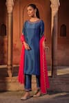 Sonal Pasrija_Blue Silk Embroidery Beads Round Neck Ditsy Fleur Kurta Pant Set _Online_at_Aza_Fashions