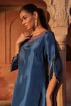 Buy_Sonal Pasrija_Blue Silk Embroidery Beads Round Neck Ditsy Fleur Kurta Pant Set _Online_at_Aza_Fashions