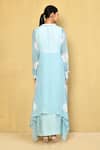 Shop_Naintara Bajaj_Blue Skirt And Top Satin Embroidered Sequin Round Longline Jacket Draped Set_at_Aza_Fashions