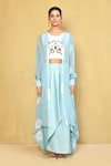 Naintara Bajaj_Blue Skirt And Top Satin Embroidered Sequin Round Longline Jacket Draped Set_at_Aza_Fashions