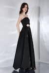 Buy_Ozeqo_Black Neoprene Cut Work One Shoulder Francesca Gown _Online_at_Aza_Fashions