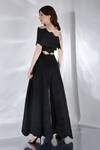 Shop_Ozeqo_Black Neoprene Cut Work Crew Neck Francesca Gown And Wrap Set _at_Aza_Fashions