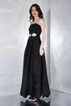 Buy_Ozeqo_Black Neoprene Cut Work Crew Neck Francesca Gown And Wrap Set _Online_at_Aza_Fashions