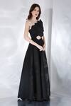 Shop_Ozeqo_Black Neoprene Cut Work Crew Neck Francesca Gown And Wrap Set 
