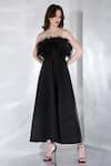Buy_Ozeqo_Black Neoprene Hand Embroidered Feather Work Gaia Dress And Wrap Set  _at_Aza_Fashions