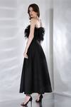 Shop_Ozeqo_Black Neoprene Hand Embroidered Feather Work Gaia Dress And Wrap Set  _at_Aza_Fashions