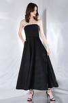Buy_Ozeqo_Black Neoprene Hand Embroidered Feather Work Gaia Dress And Wrap Set  _Online_at_Aza_Fashions