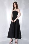 Shop_Ozeqo_Black Neoprene Hand Embroidered Feather Work Gaia Dress And Wrap Set  _Online_at_Aza_Fashions