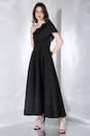 Buy_Ozeqo_Black Neoprene Plain Dess Straight Gaia Flared Dress And Wrap Set _at_Aza_Fashions
