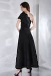Shop_Ozeqo_Black Neoprene Plain Dess Straight Gaia Flared Dress And Wrap Set _at_Aza_Fashions