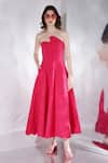 Buy_Ozeqo_Pink Neoprene Cut Work Asymmetric Glady Scalloped Flared Dress _at_Aza_Fashions